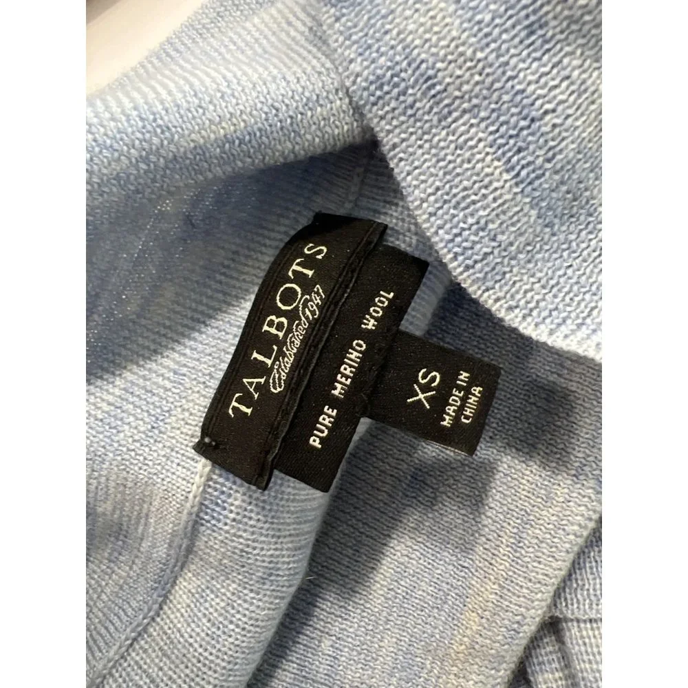 Talbots Pure Merino Wool Cowl Neck Pullover Sweater Womens XS Blue Cozy Knit - Picture 7 of 8